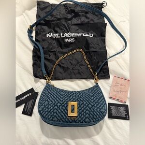 Karl Lagerfeld Denim Blue and Gold Shoulder Bag